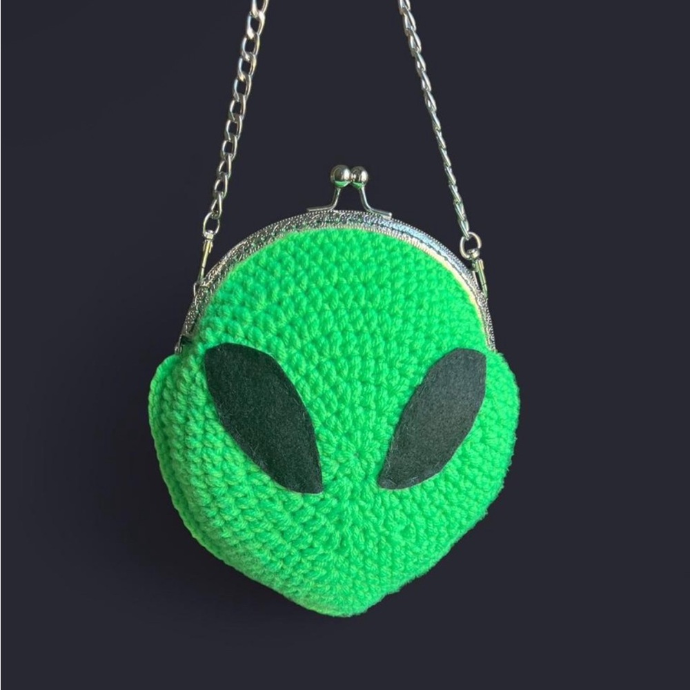 Handmade Crochet Neon Alien Purse